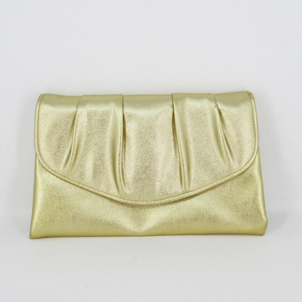Formal Gold Glam Clutch Handbag Women Metallic Pleated Lined Purse Envelope Bag